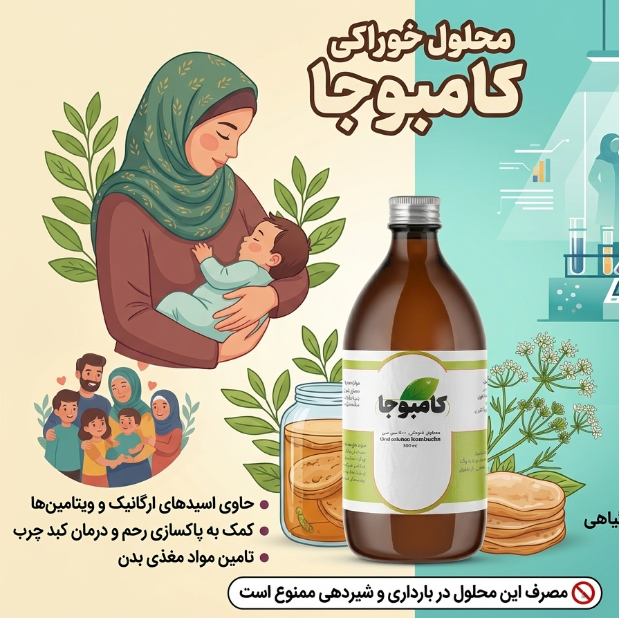 محلول گیاهی کامبوجا (پاکسازی رحم و کبد چرب) فراورده طب سنتی ایران