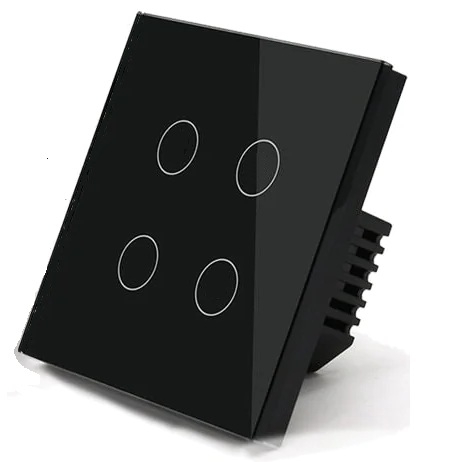 کلید چهار پل هوشمند لمسی با قابلیت کنترل از طریق WiFi و ریموت 433MHz - قاب مشکی