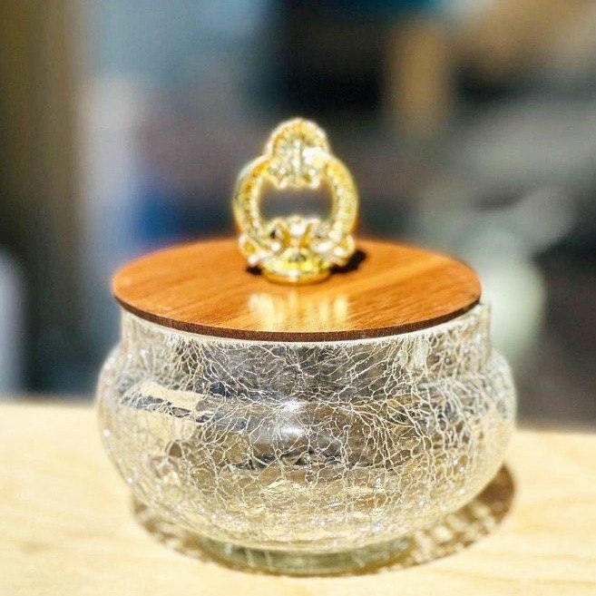 قندان و شیرینی خوری شیشه ای در چوبی آبگز