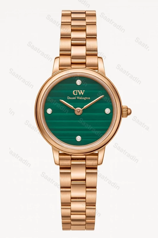 ساعت زنانه دنیل ولینگتون گرد صفحه سبز بند استیل رزگلد 22 میلیمتر – هایکپی درجهیک (Daniel Wellington Petite Emerald Gr