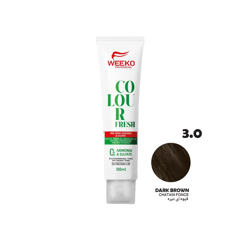 رنگ مو بدون آمونیاک ویکو مدل COLOUR FRESH شماره 3.0 رنگ قهوه ای تیره حجم 100 میل