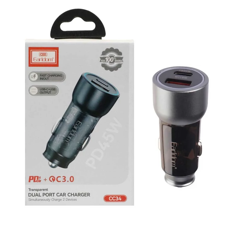 شارژر فندکی 25 وات 2 پورت ارلدام مدل cc34