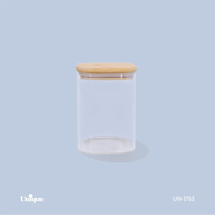 بانکه شیشه ای درب چوبی مربع 13 سانت کد UN-1763