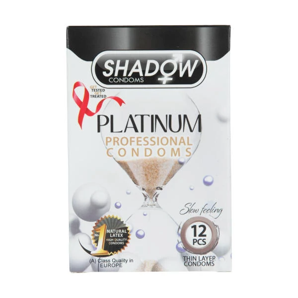 کاندوم خاردار و تاخیری قوی و تنگ کننده پلاتین شادو SHADOW PLATINUM بسته 12 عددی