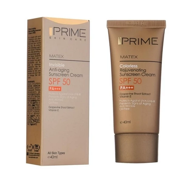 کرم ضد افتاب فاقد رنگ پریم Spf50جوان کننده انواع پوست حجم 40گرم
