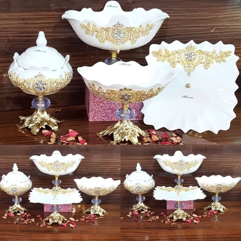 سرویس پذیرایی 4عددی گل پهن برنزی طرح گلوریا(پسکرایه )