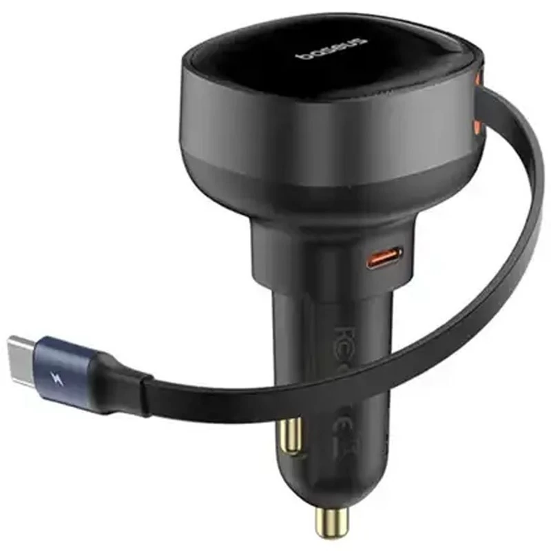 شارژ فندکی 60 وات با کابل جمع شونده تایپ سی باسئوس Baseus Enjoyment Pro Car Charger C0203100