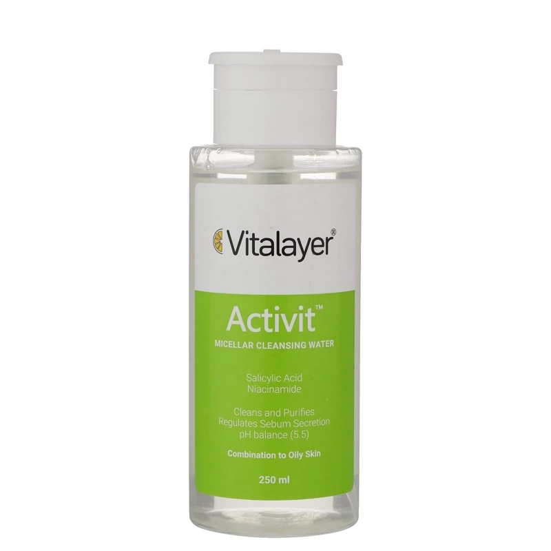 محلول پاک کننده پوست های چرب و مختلط میسلار واتر اکتیویت (250 میل) Vitalayer  Activit Micellar cleansing Water