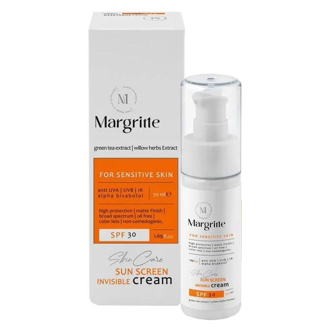 کرم ضد آفتاب بدون رنگ مارگریت SPF 30 مدل 03 مناسب پوستهای حساس حجم 50 میلیلیتر