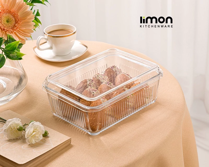 بیسکویت خوری مستطیل شیشه ای کد 226000 لیمون