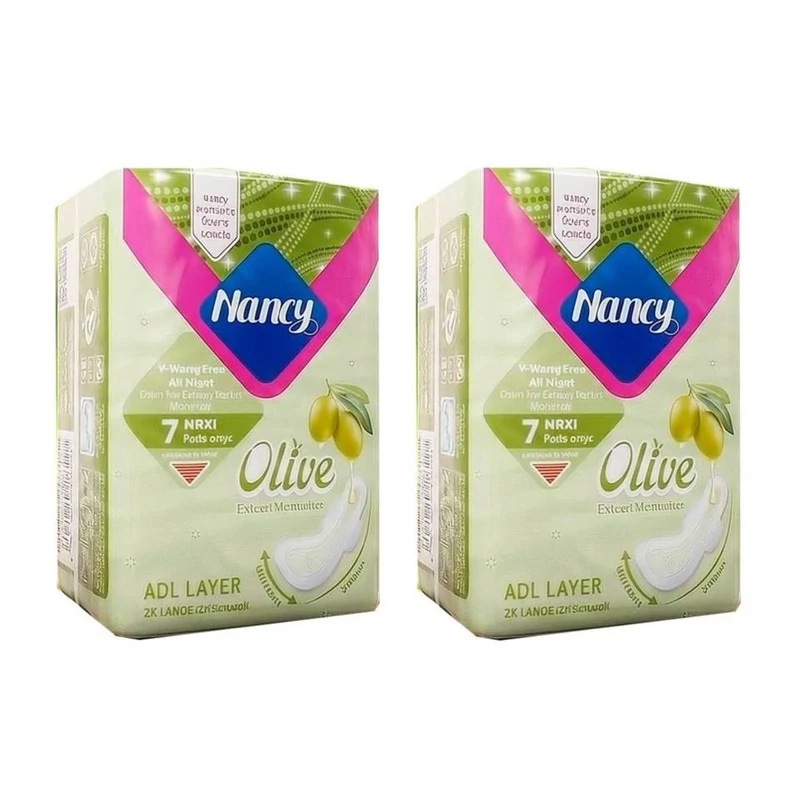 نوار بهداشتی بالدار متوسط شب نانسی مدل Olive با جذب خیلی زیاد سایز خیلی خیلی بزرگ بسته 7 عددی