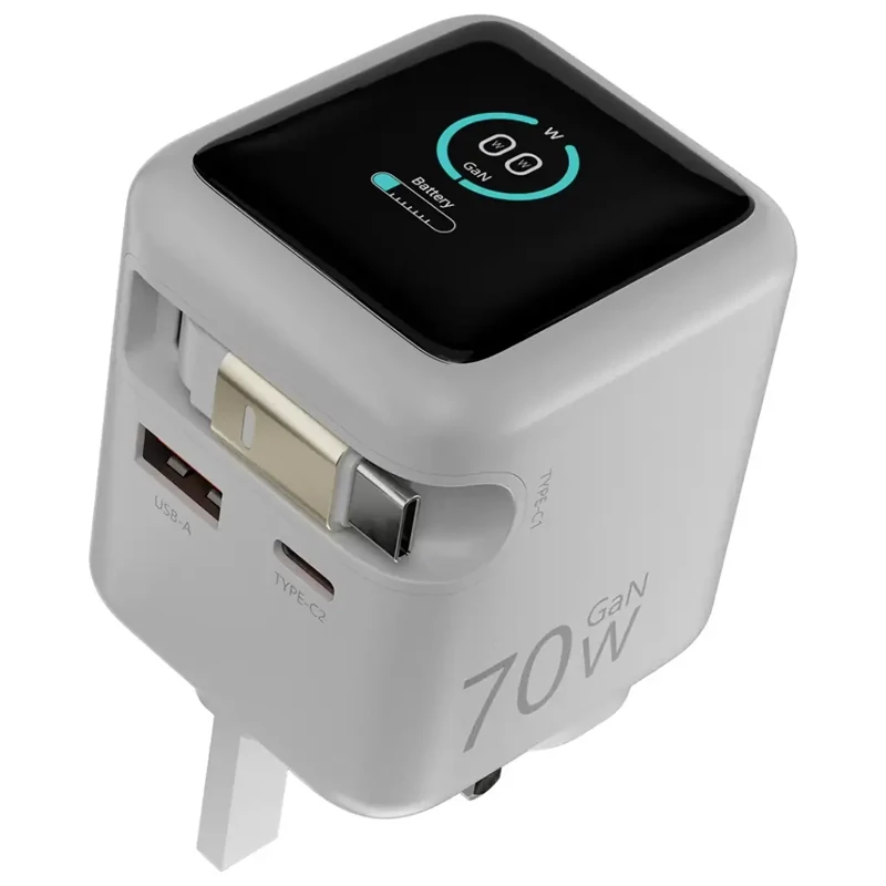 آداپتور شارژ 70 وات هوشمند پاورولوژِی Powerology Halo Dual-Port GaN Charger PWCUQC051