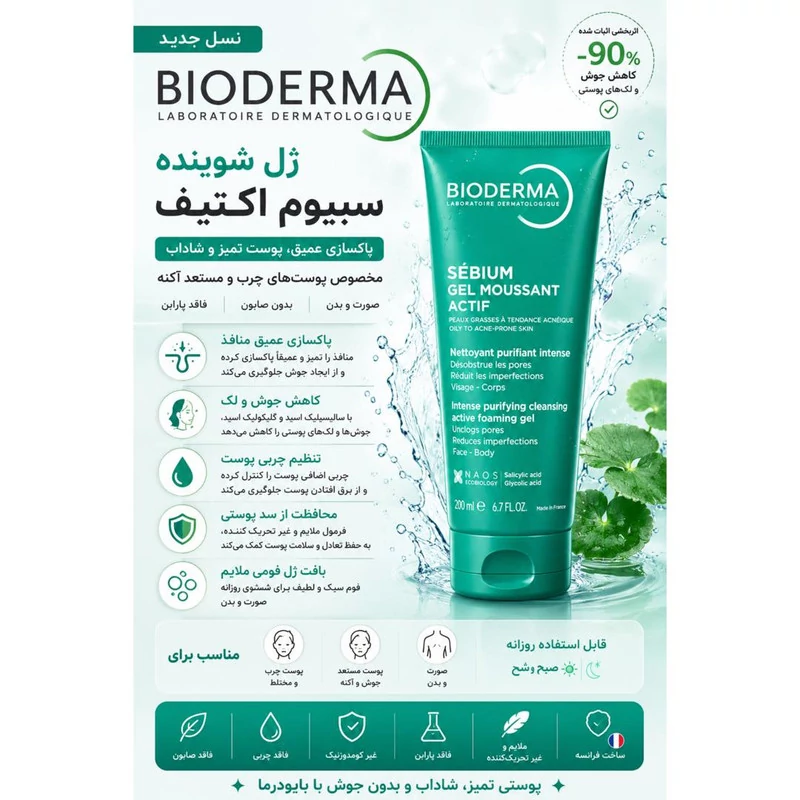 ژل شستوشوی صورت بایودرما مدل Sbium مناسب برای پوست چرب حجم 200 میلیلیتر