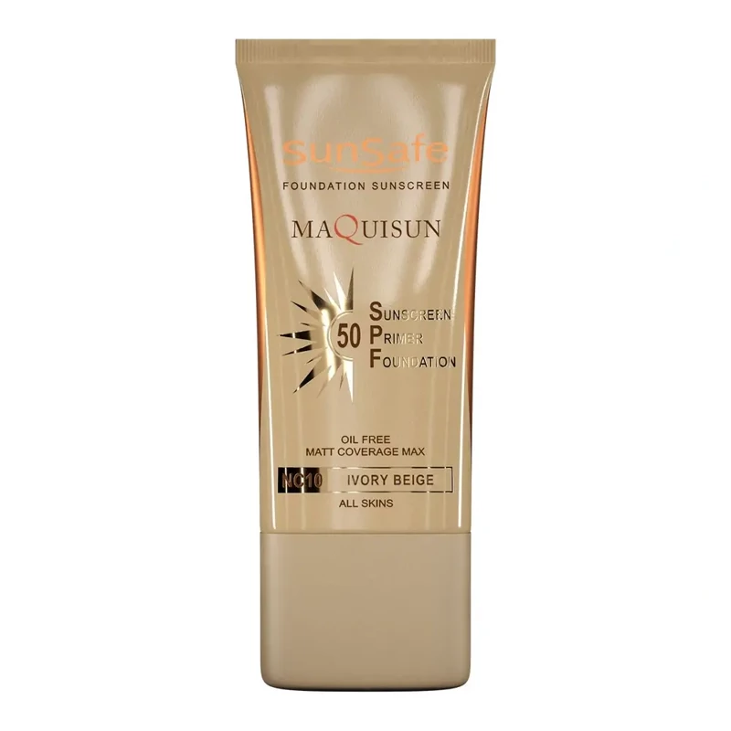 ضد آفتاب کرم پودری و پرایمری مکیسان SPF 50 سان سیف بژ عاجی NC10