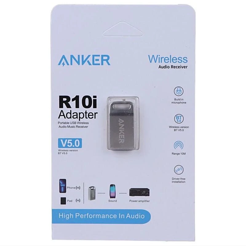 دانگل بلوتوث خودرو Anker R10i/گیرنده وایرلس خودرو طرح انکر مدل R10i دارای میکروفون داخلی،دارای شیار اتصال بند