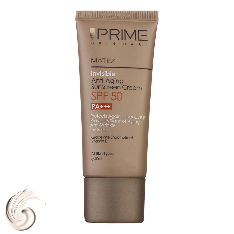 کرم ضدآفتاب بدون رنگ پرایم مدل Anti Aging SPF50، حجم 40 میلیلیتر
