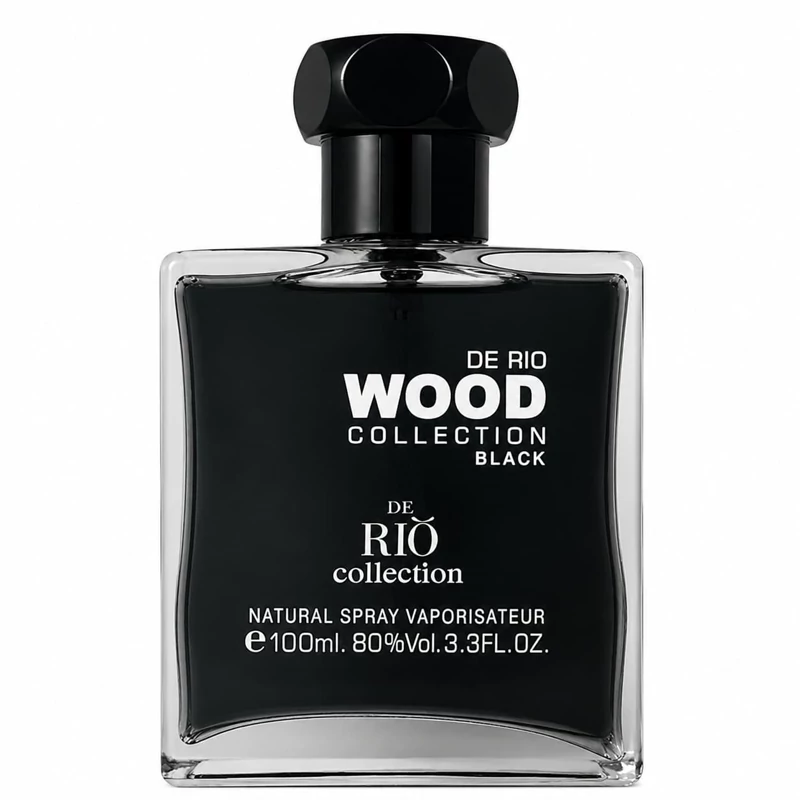 عطر مردانه ریو کالکشن اقتصادی وود بلک رایحه گرم و تلخ چوبی با حجم 100 میل (وود راکی مانتاین واتر دسکوارد)