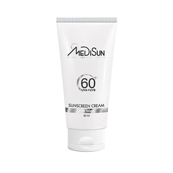 کرم ضد آفتاب بی رنگ آقایان مدیسان مدل SPF 60 مناسب انواع پوست حجم 50 میلی لیتر