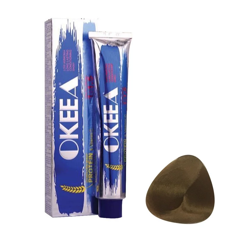 رنگ مو 100میل اکیا OKEEA سری TOBACOO شماره 6/65 بلوند تنباکویی تیره(فندقی)