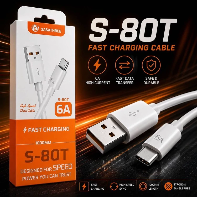 کابل شارژ تایپ سی و میکرو SASATHREE مدل S80 (بسته 140 عددی) 