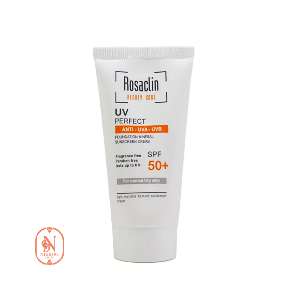 کرم ضدآفتاب بی رنگ پوست نرمال و خشک رزاکلین SPF50 حجم 40 میل