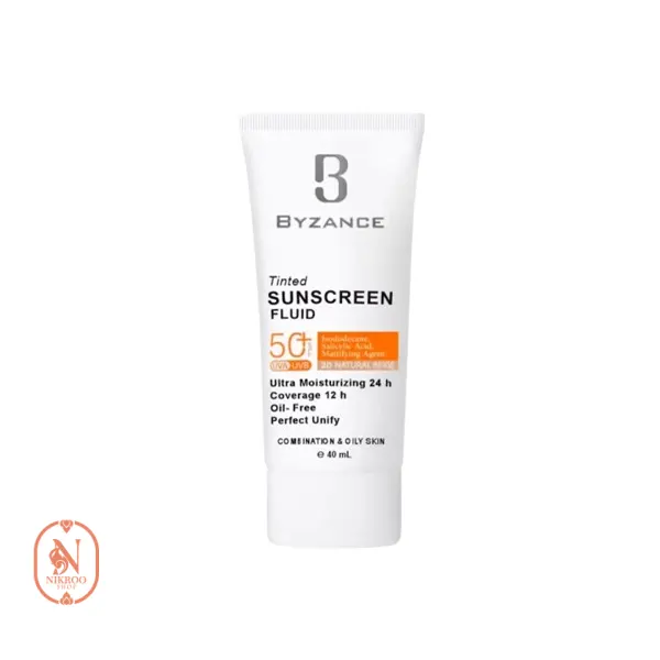 فلوئید ضد آفتاب رنگی بیزانس SPF50 پوست چرب 40 میل