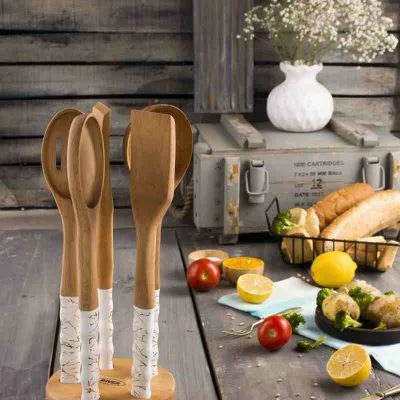 کفگیر ملاقه دسته چینی ماربل طلایی ریور کد 8495 (پس کرایه)