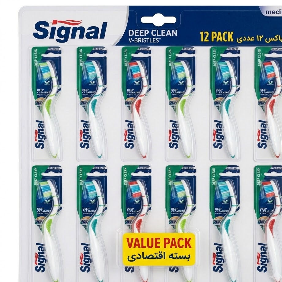 مسواک بزرگسال سیگنال مدل DEEP CLEANING (V-BRISTLESS) برس متوسط (پک 12 تایی)
