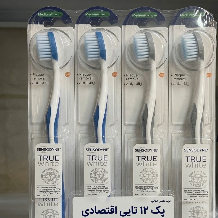 مسواک بزرگسال سنسوداین مدل TRUE WHITE برس متوسط (پک 12 تایی)