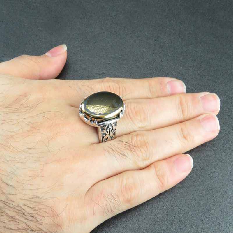 انگشتر حدید طلایی درشت با حکاکی سوره واقعه کد31555
