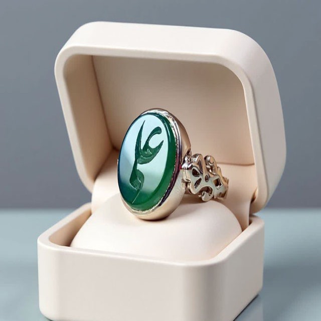 انگشتر عقیق سبز دست ساز مردانه با حکاکی علی کد34967