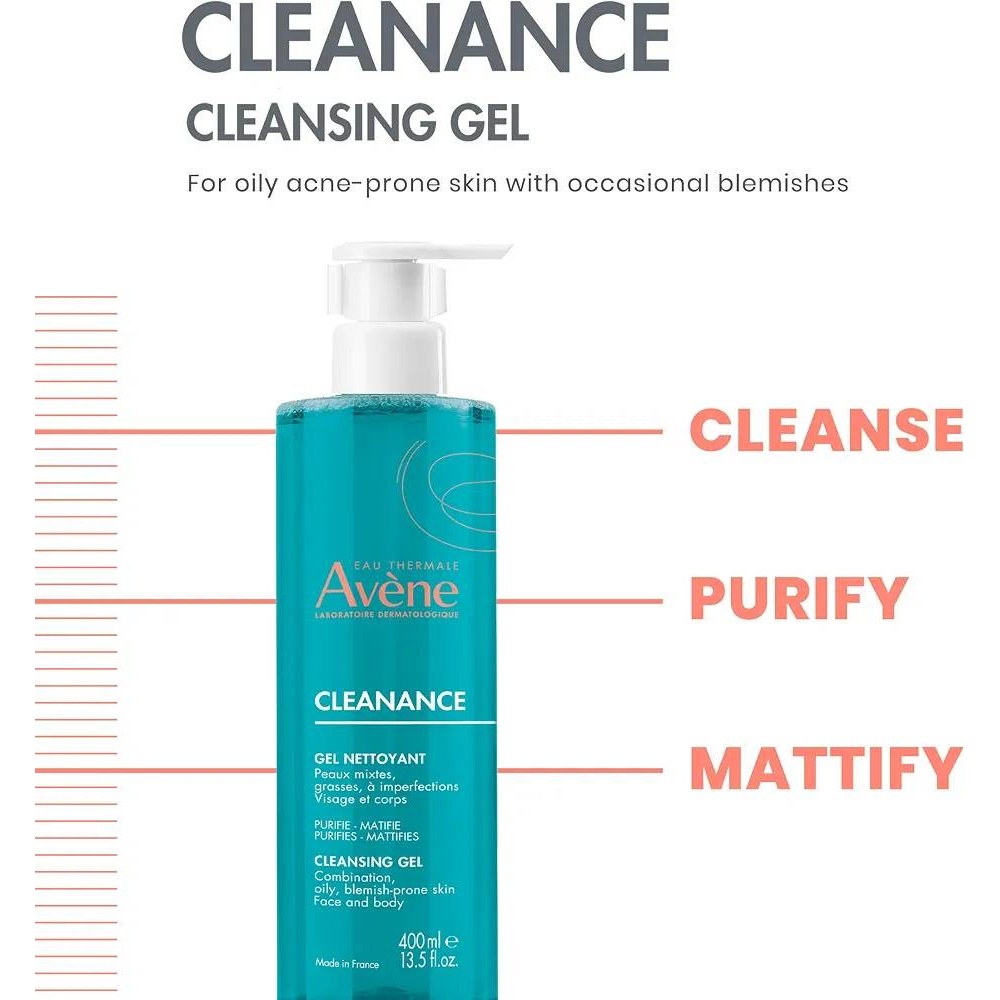 ژل شستشوی اون Avene Cleanance پوست چرب و مختلط حجم 400 میل