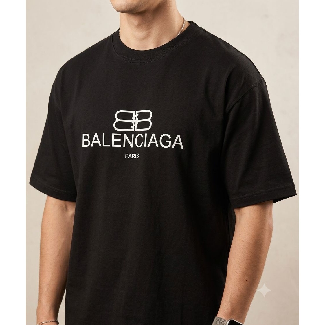 تیشرت مردانه مشکی طرح Balenciaga paris قوراه باکسی پارچه ماکان با کیفیت