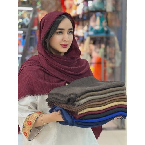 شال برشکا لبه ریش تک رنگ سبک
