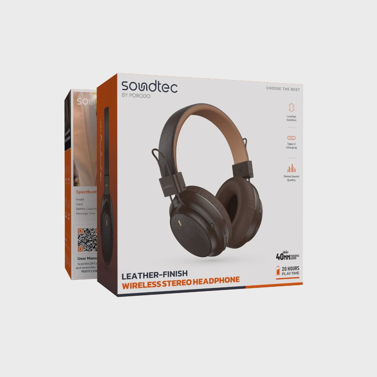 هدفون بی سیم چرمی Porodo Soundtec PDSTCYZ18
