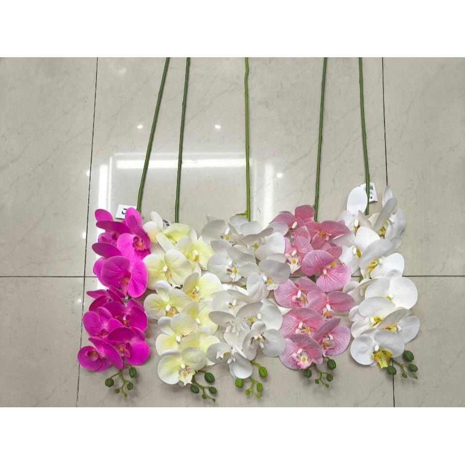 شاخه گل ارکیده لمسی 9 گل 5 غنچه قابل شستشو