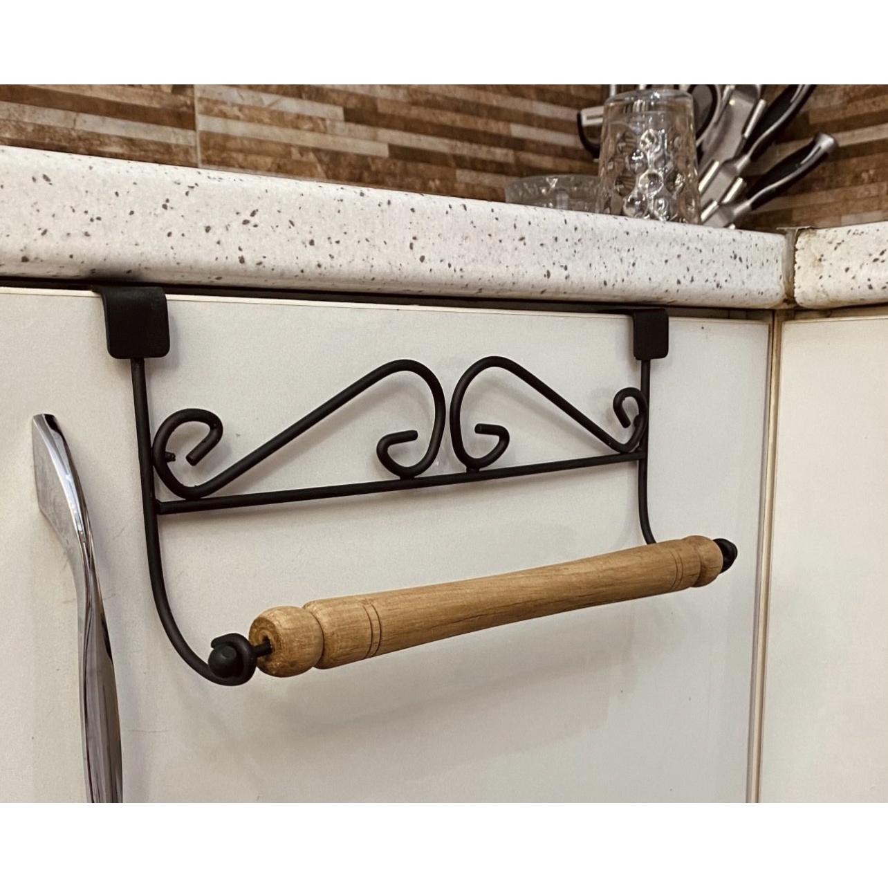 استند درب کابینت (آویز حوله کابینتی) مشکی چوب