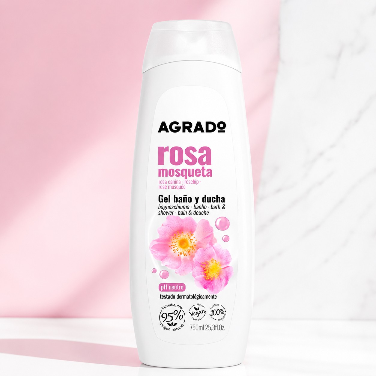 ژل دوش (شامپو بدن) گل رز 750 میلی لیتری AGRADO