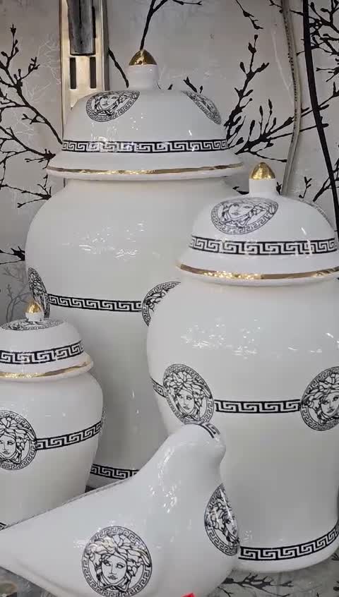 جینجر جار  ورساچ مشکی  سرامیکی 3 سایزی 