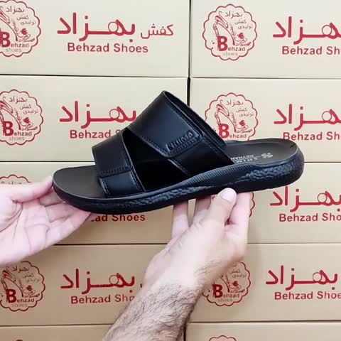 دمپایی تابستانی مردانه پسرانه رنگ مشکی سایز 40 تا 45 زیره پیو تزریق لژ 3 سانتی رویه چرم صنعتی بند چسبی سبک و راحت