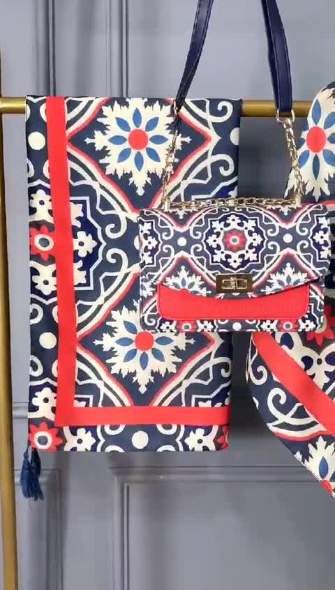 ست روسری و کیف زنانه روسری نخی فلورانس طرح ورونا B2