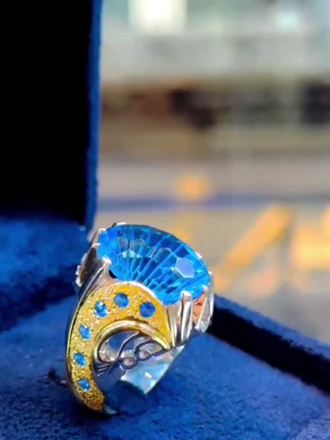 انگشتر توپاز مردانه آبی کد 11995