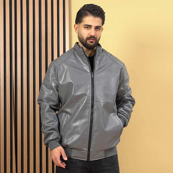 کاپشن چرم سایز بزرگ6577 طوسی