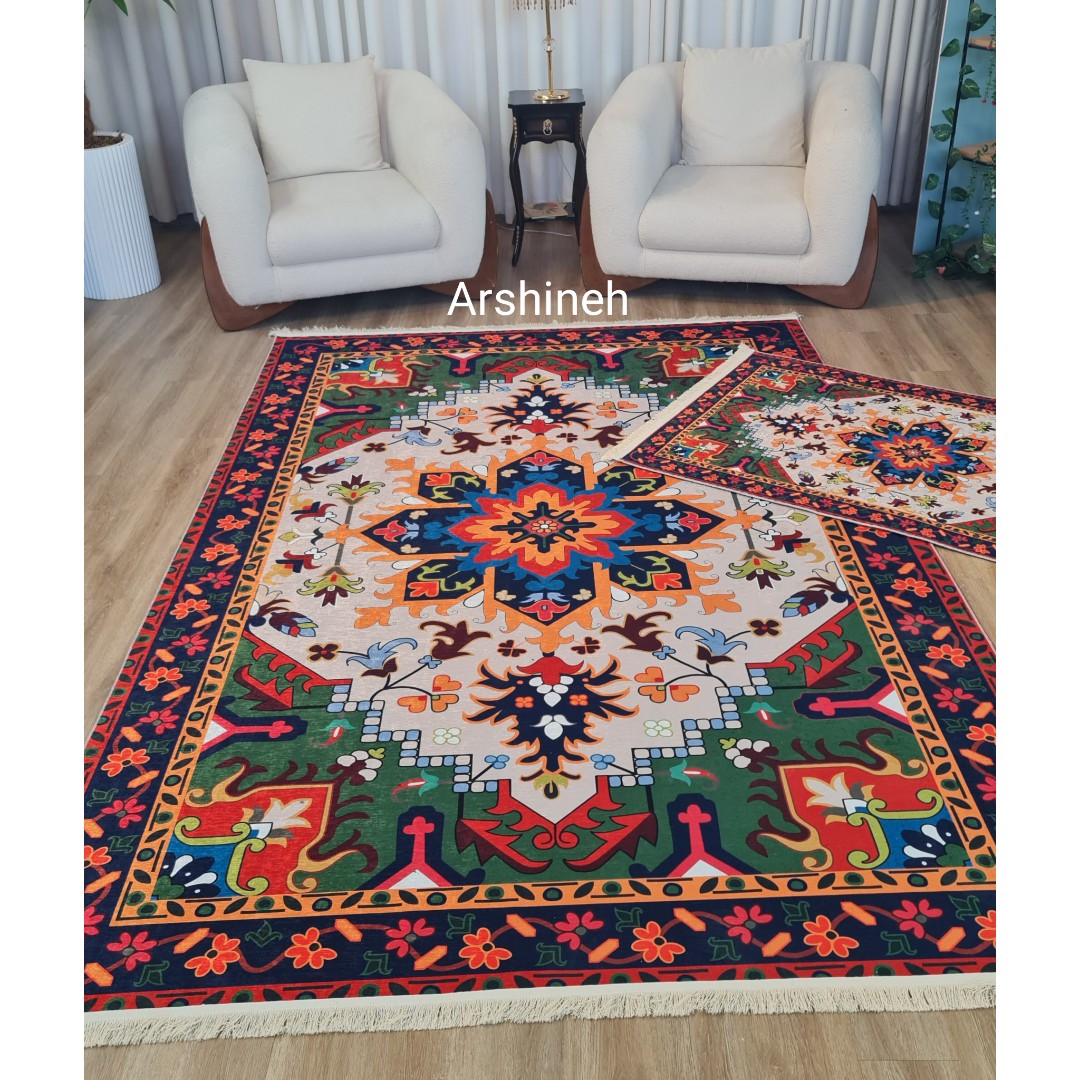 فرشینه سنتی سبز و لاکی مخمل ترک آرشینه O138(پس کرایه)