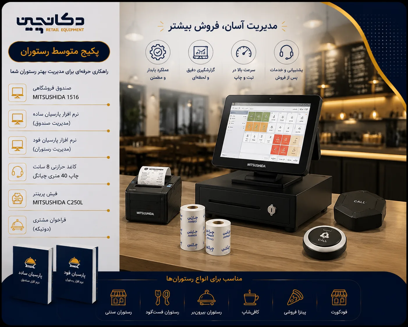 پکیج تجهیزات رستوران ، فست فود و کافه متوسط