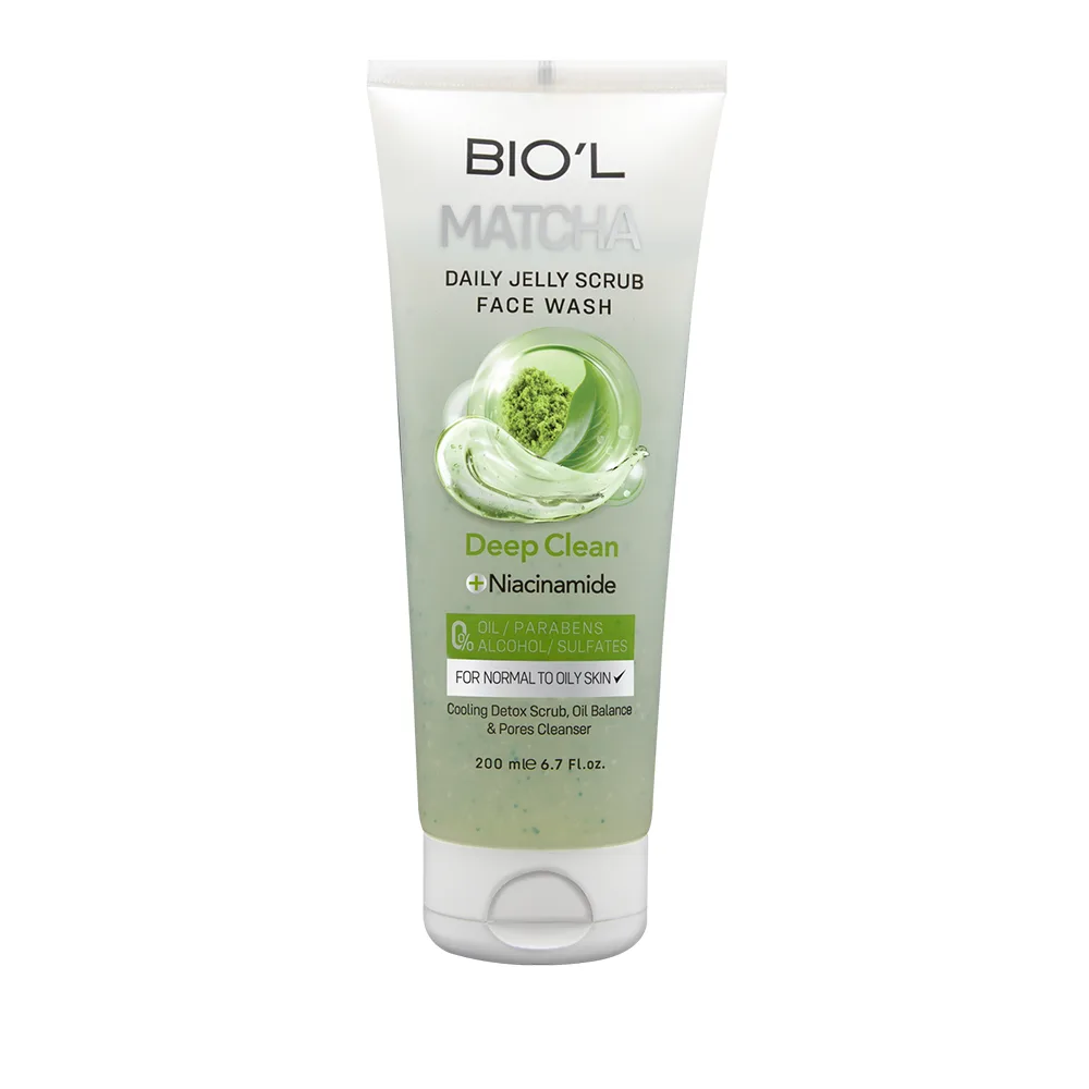 فیس واش ژلی اسکراب دار حاوی عصاره ماچا بیول | Matcha Gel Face Wash with Scrub BIOL