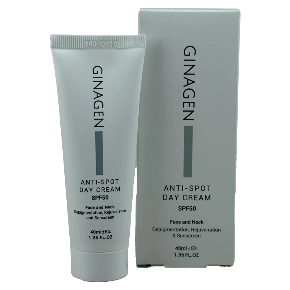کرم روز ضد لک ژیناژن (GINAGEN) با SPF50 | محافظت در برابر آفتاب و کمک به کاهش لکهای صورت و گردن | حجم 40 میلیلیتر