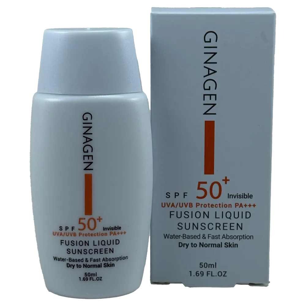 کرم ضد آفتاب بدون رنگ ژیناژن (GINAGEN) مدل Fusion Liquid SPF50 | کنترل چربی پوست چرب و مختلط | حجم 50 میلیلیتر