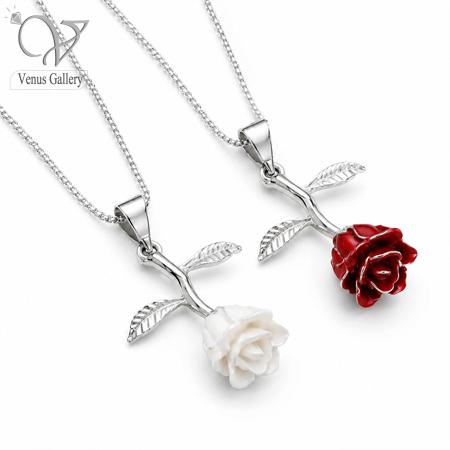 گردنبند گل رز نقره دخترانه / زنانه کد 905