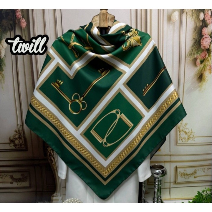 روسری ابریشم توییل پازل کلیدونه سبز